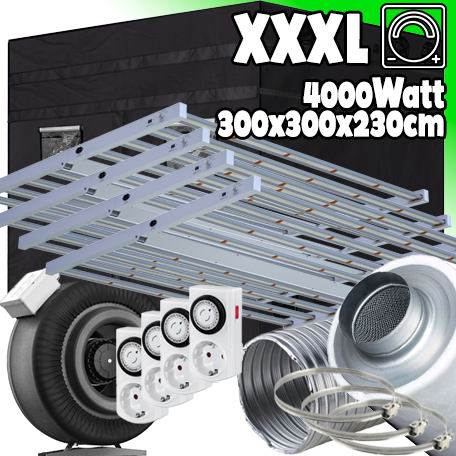 LED GROWBOX SET GP300+ - 300x300x230cm - 4x sunLIGHT 1000W Speed-Control