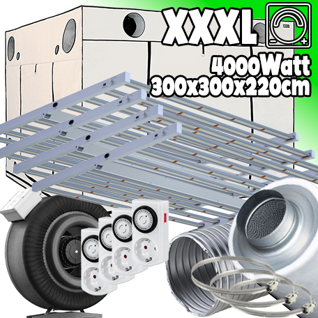 LED GROWBOX SET AQ300+ - 300x300x220cm - 4x sunLIGHT 1000W Speed-Control