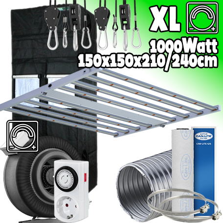 LED GROWBOX SET GP150+ - 150x150x210/240cm - sunLIGHT 1000W