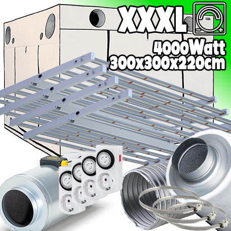 LED GROWBOX SET AQ300+ - 300x300x220cm - 4x sunLIGHT 1000W Q-Max